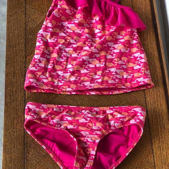 pink orange ruffle one shoulder tankini 2 piece